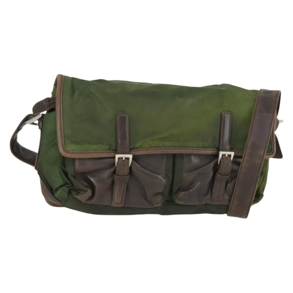 Prada Vintage Shoulder Bag Nylon and Leather, GREEN, NYLON, Shoulder bag