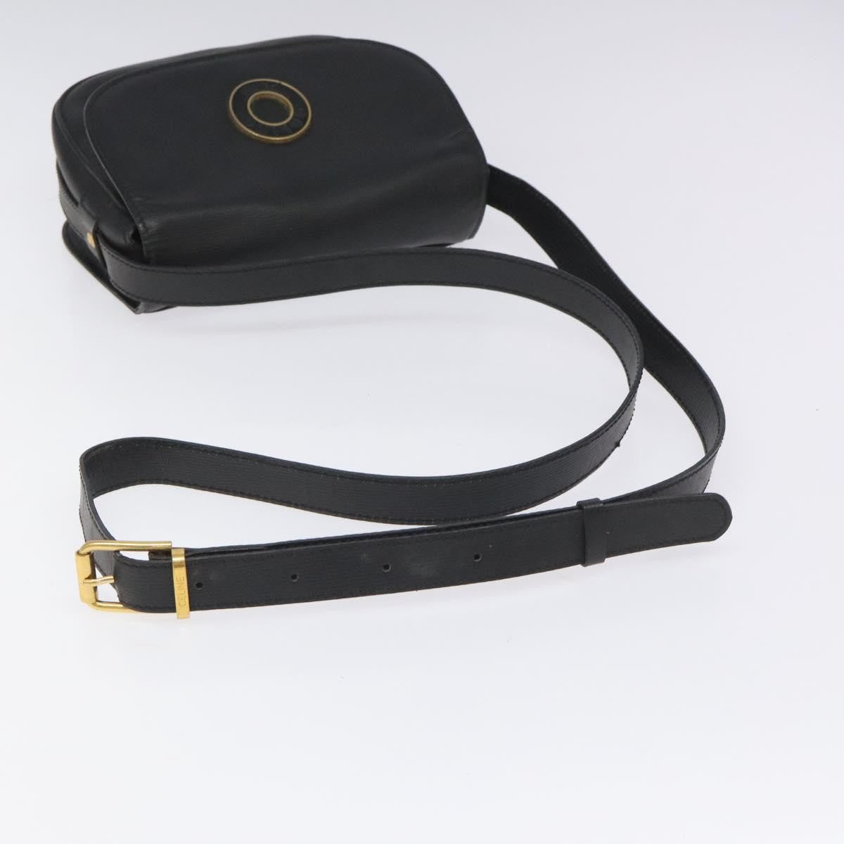 Celine Vintage Circle Logo Crossbody Bag Leather, BLACK, LEATHER, Shoulder bag