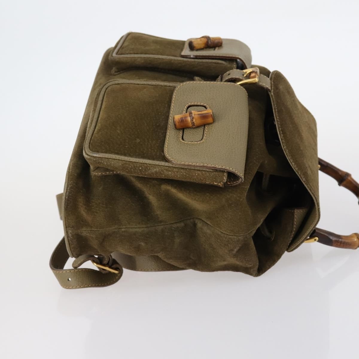 Gucci Vintage Bamboo Backpack Suede, KHAKI, SUEDE, Backpack