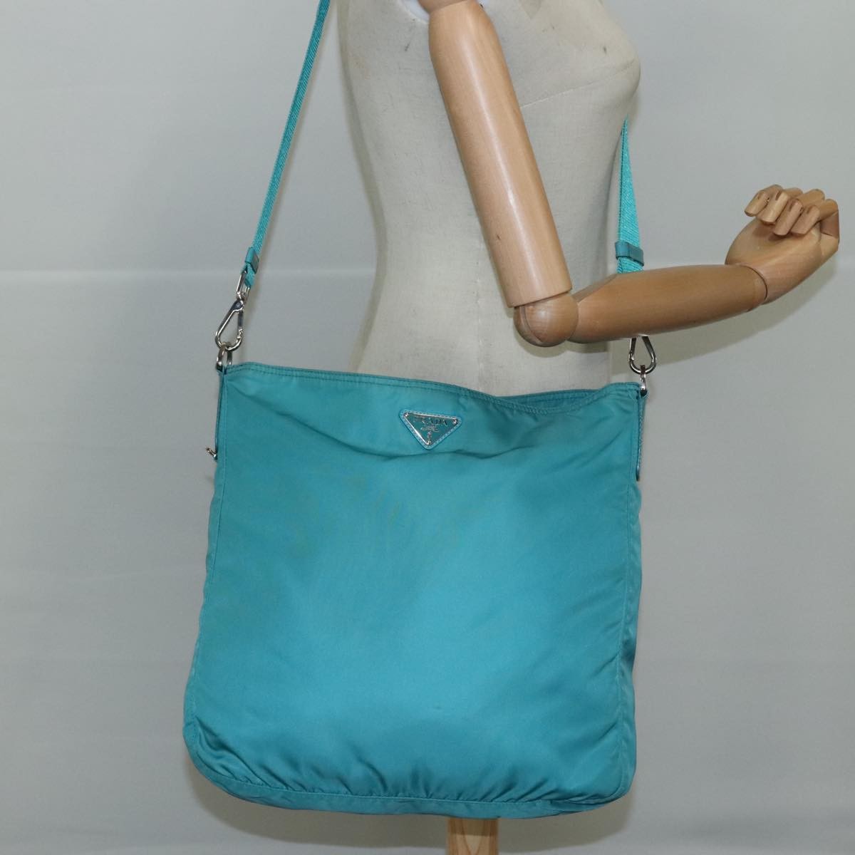 Prada Zip Top Messenger Bag Tessuto, TURQUOISE, NYLON, Shoulder bag