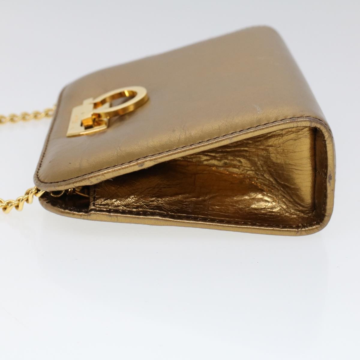 Salvatore Ferragamo Vintage Gancini Chain Shoulder Bag Leather, GOLD, LEATHER, Shoulder bag