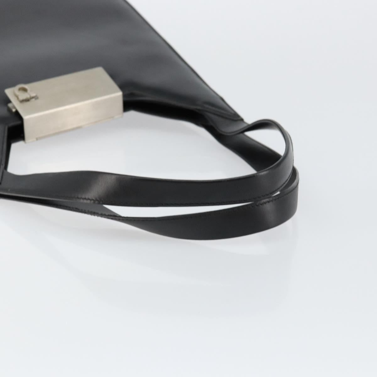 Salvatore Ferragamo Gancini Shoulder Bag Leather, BLACK, LEATHER, Shoulder bag