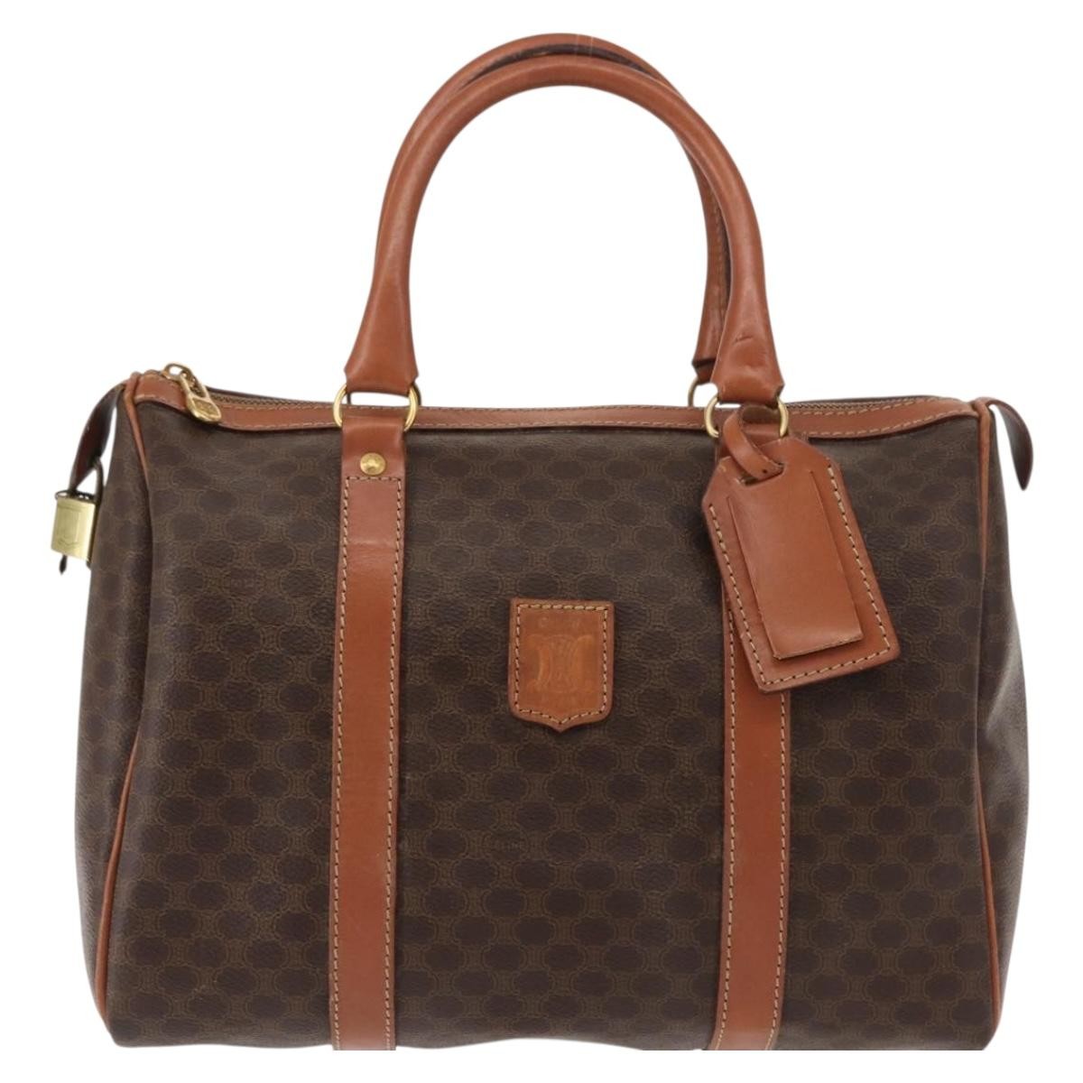 Celine Macadam Handbag Macadam with leather, BROWN, CANVAS, Handbag