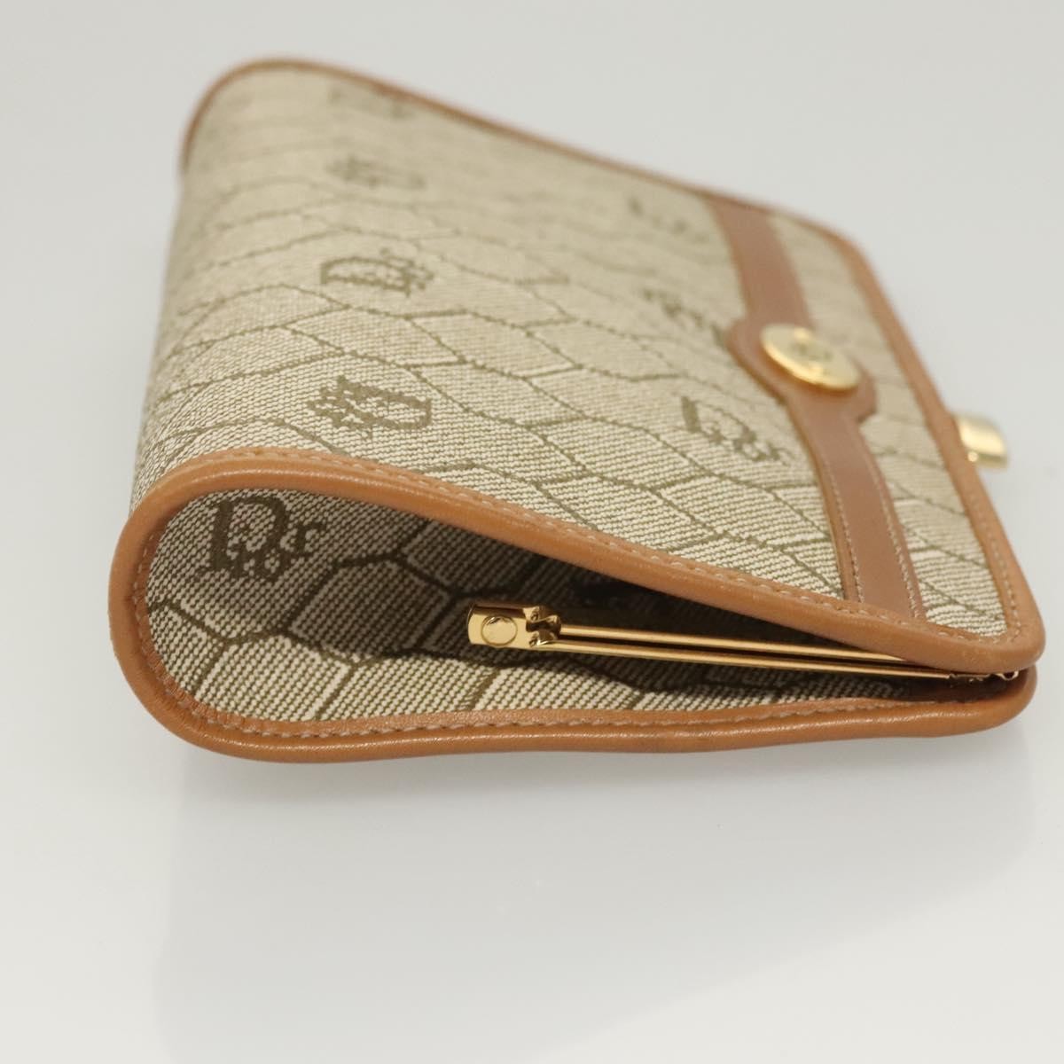 Christian Dior Vintage Honeycomb Zip Pouch Coated Canvas, BEIGE, PVC, Clutche & pouche