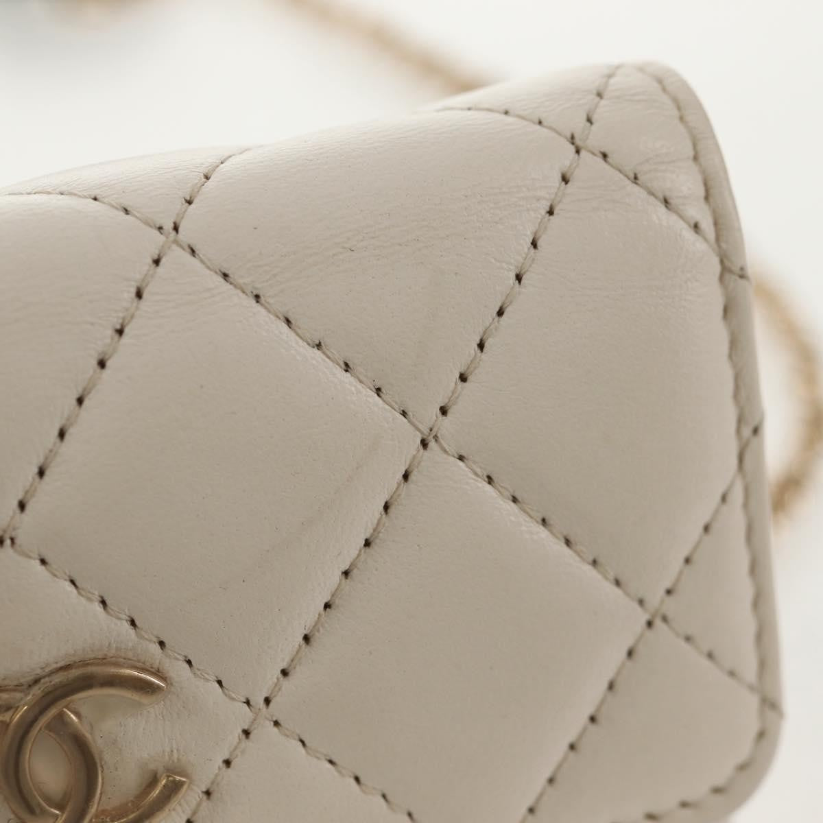 Chanel Camellia Bow Flap Card Holder with Chain Quilted Lambskin, WHITE, LEATHER, Shoulder bag