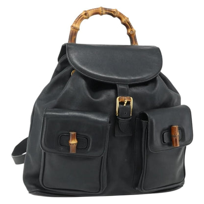 Gucci Vintage Bamboo Backpack Leather, Black, Leather, Backpack