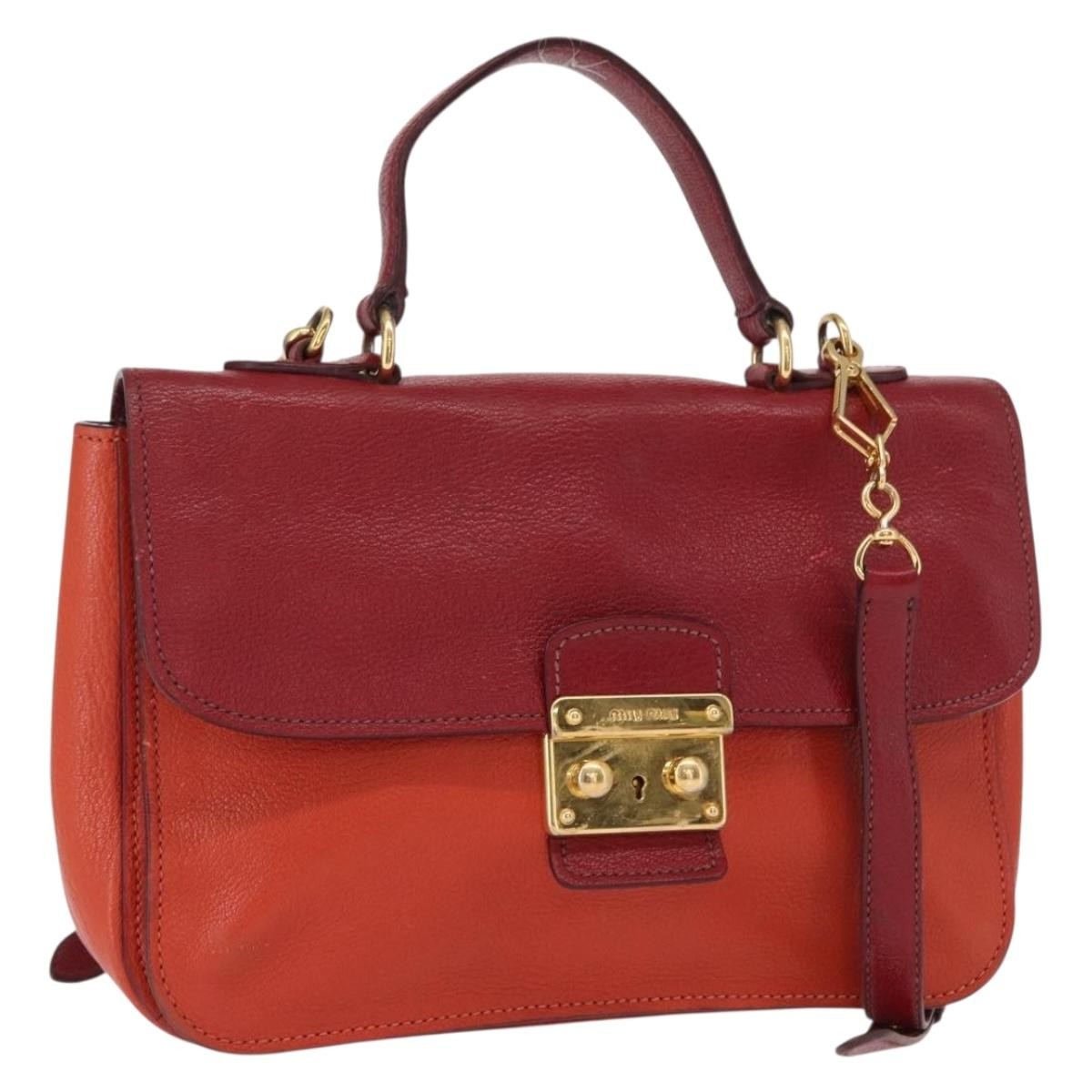 Miu Miu Madras Top Handle Bag Leather, RED, LEATHER, Handbag