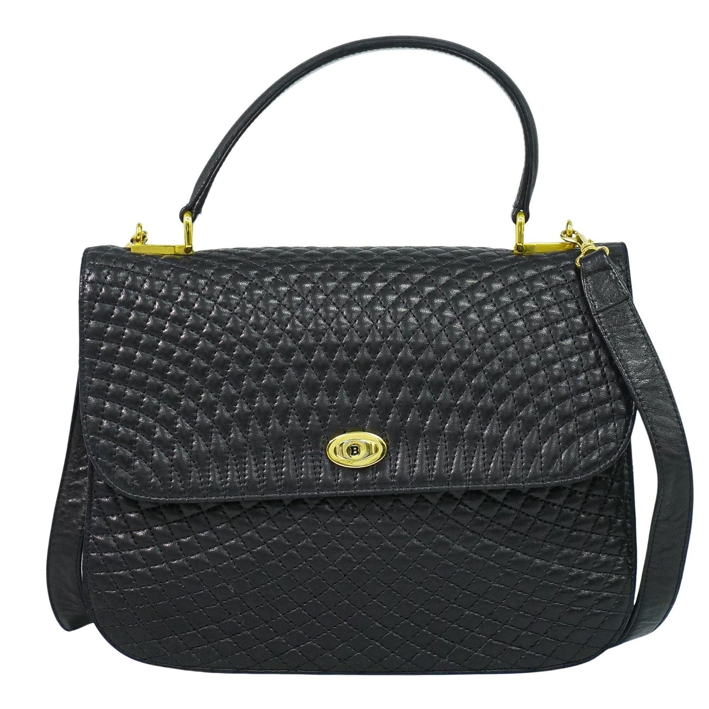 Bally Vintage Handbag Quilted Leather, BLACK, LEATHER, Handbag