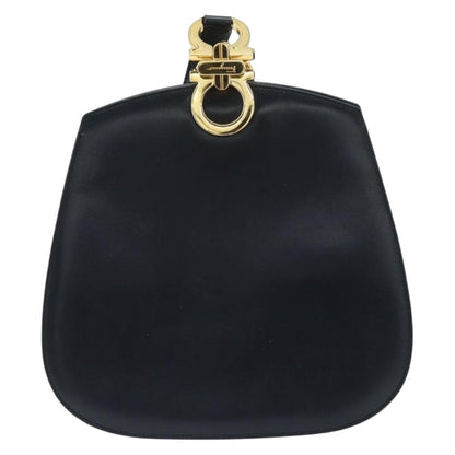 Salvatore Ferragamo Gancini Shoulder Bag Leather, NAVY, LEATHER, Shoulder bag