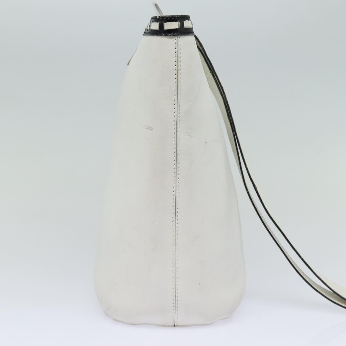 Celine Circle logo Leather, WHITE, LEATHER, Shoulder bag
