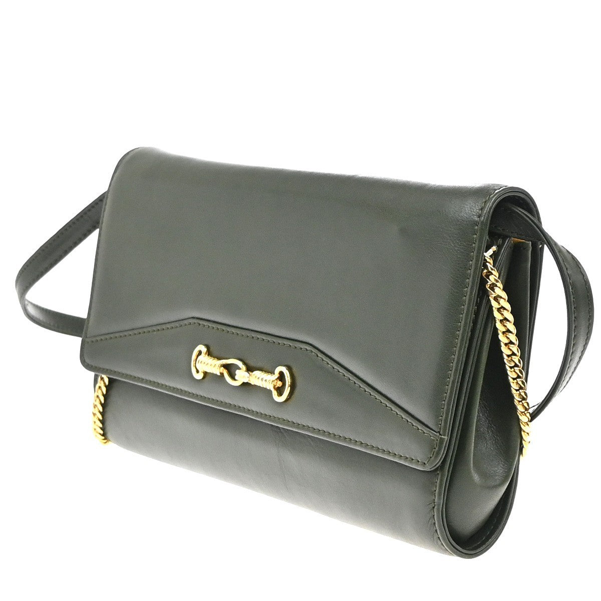 Celine Vintage Shoulder Bag Leather, GREEN, LEATHER, Shoulder bag