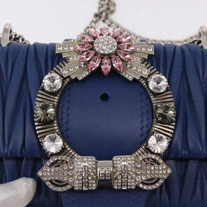 Miu Miu Madras Crystal Buckle Shoulder Bag Matelasse Leather, BLUE, LEATHER, Shoulder bag
