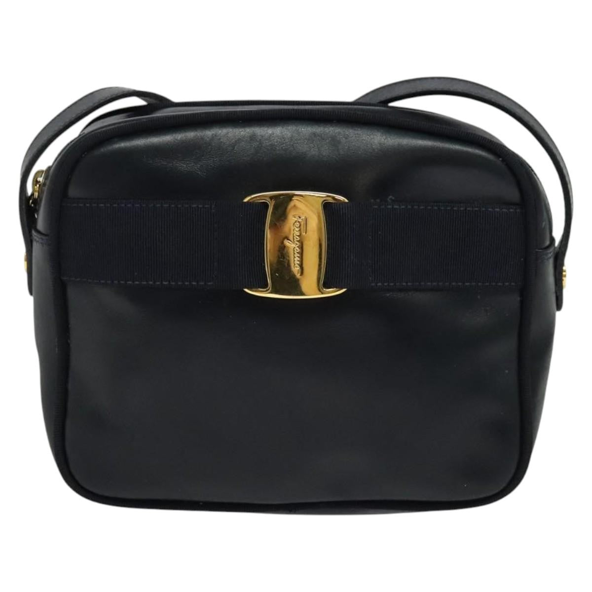 Salvatore Ferragamo Vala Shoulder Bag Leather, NAVY, LEATHER, Shoulder bag