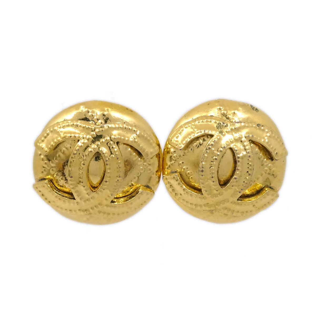 Chanel Vintage CC Round Clip-On Earrings Metal, GOLD, GOLD_PLATED, Earrings