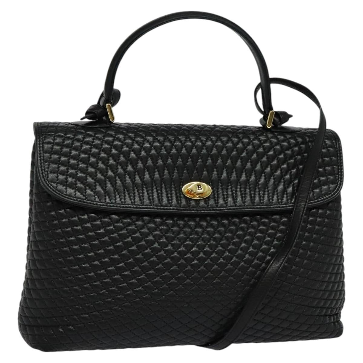 Bally Vintage Handbag Quilted Leather, BLACK, LEATHER, Handbag