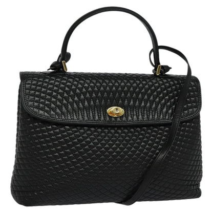 Bally Vintage Handbag Quilted Leather, BLACK, LEATHER, Handbag