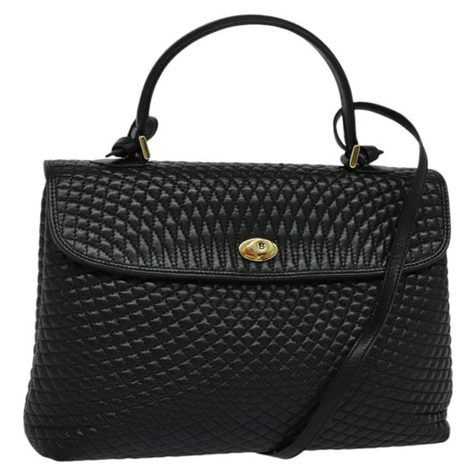 Bally Vintage Handbag Quilted Leather, BLACK, LEATHER, Handbag