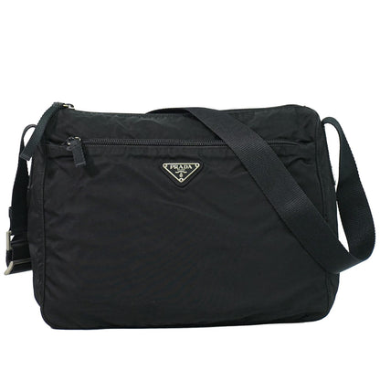 Prada Front Zip Messenger Bag Tessuto, Black, Nylon, Shoulder Bag