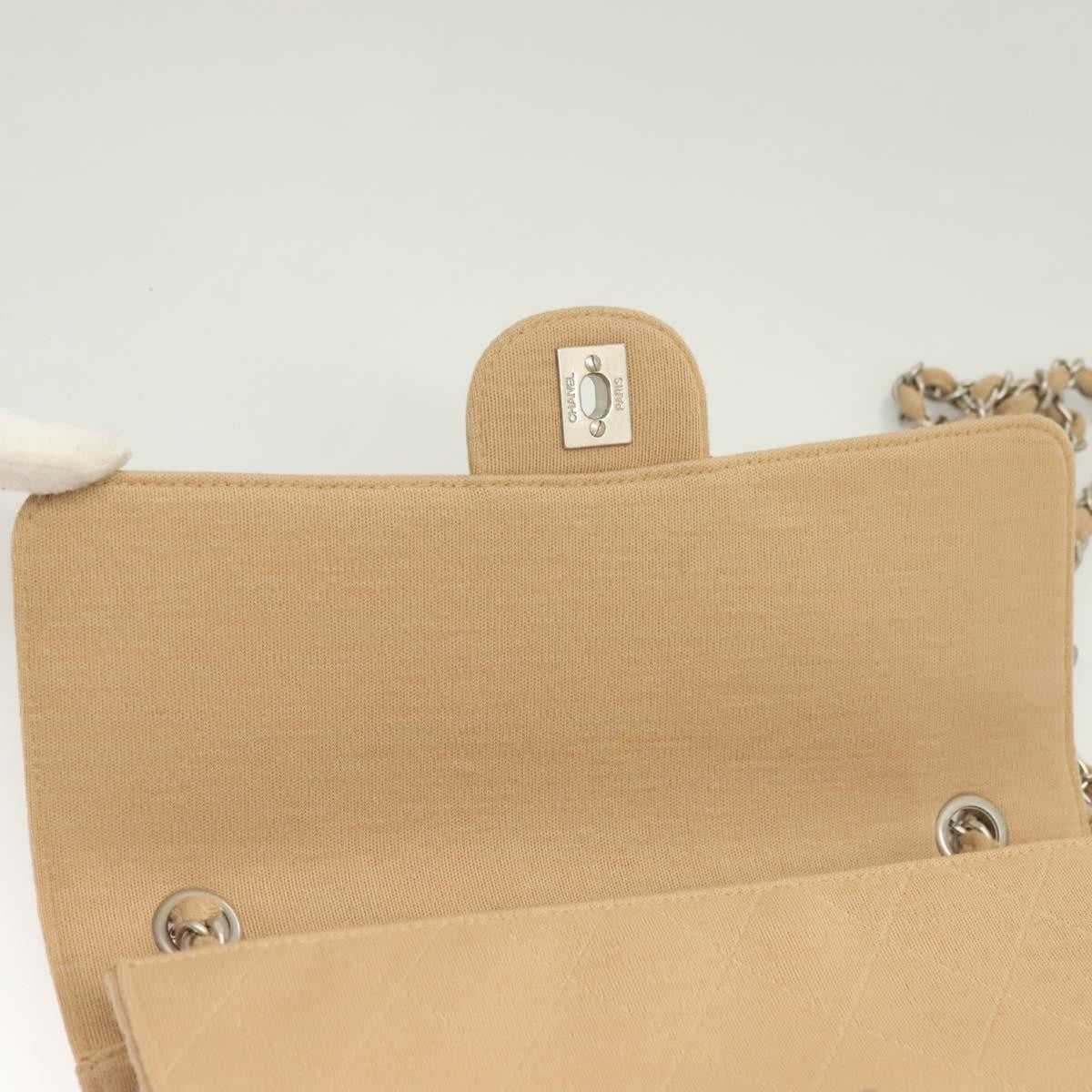 Chanel Matelasse Chain Shoulder Bag Leather, Beige, Cotton, Shoulder Bag