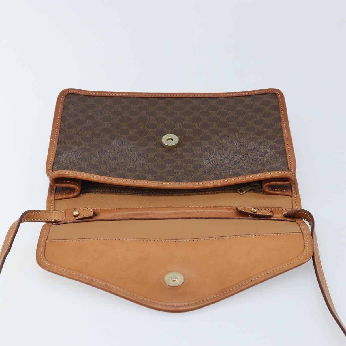 Celine Vintage Macadam Circle Logo Shoulder Bag Canvas and Leather, Brown, Canvas, Shoulder Bag
