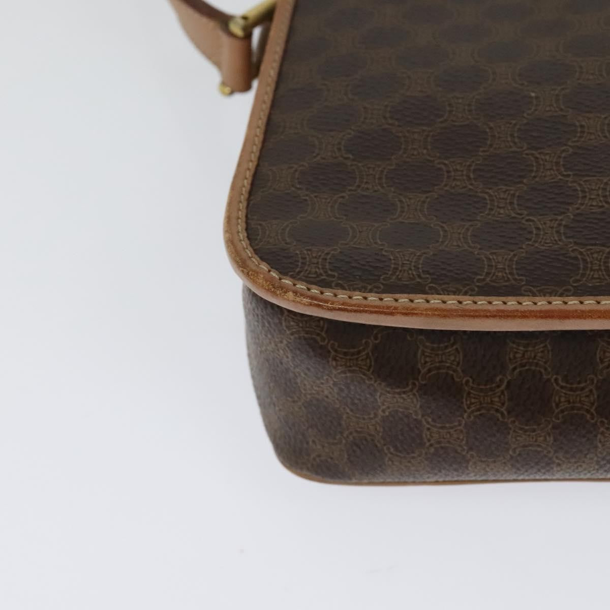 Celine Vintage Macadam Circle Logo Shoulder Bag Canvas and Leather, Brown, Canvas, Shoulder Bag