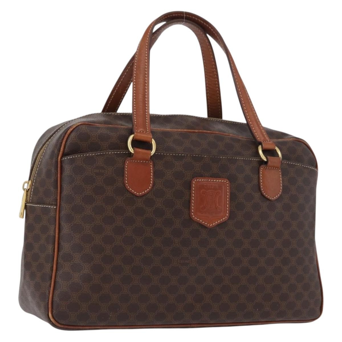 Celine Vintage Macadam Handbag Canvas and Leather, BROWN, CANVAS, Handbag
