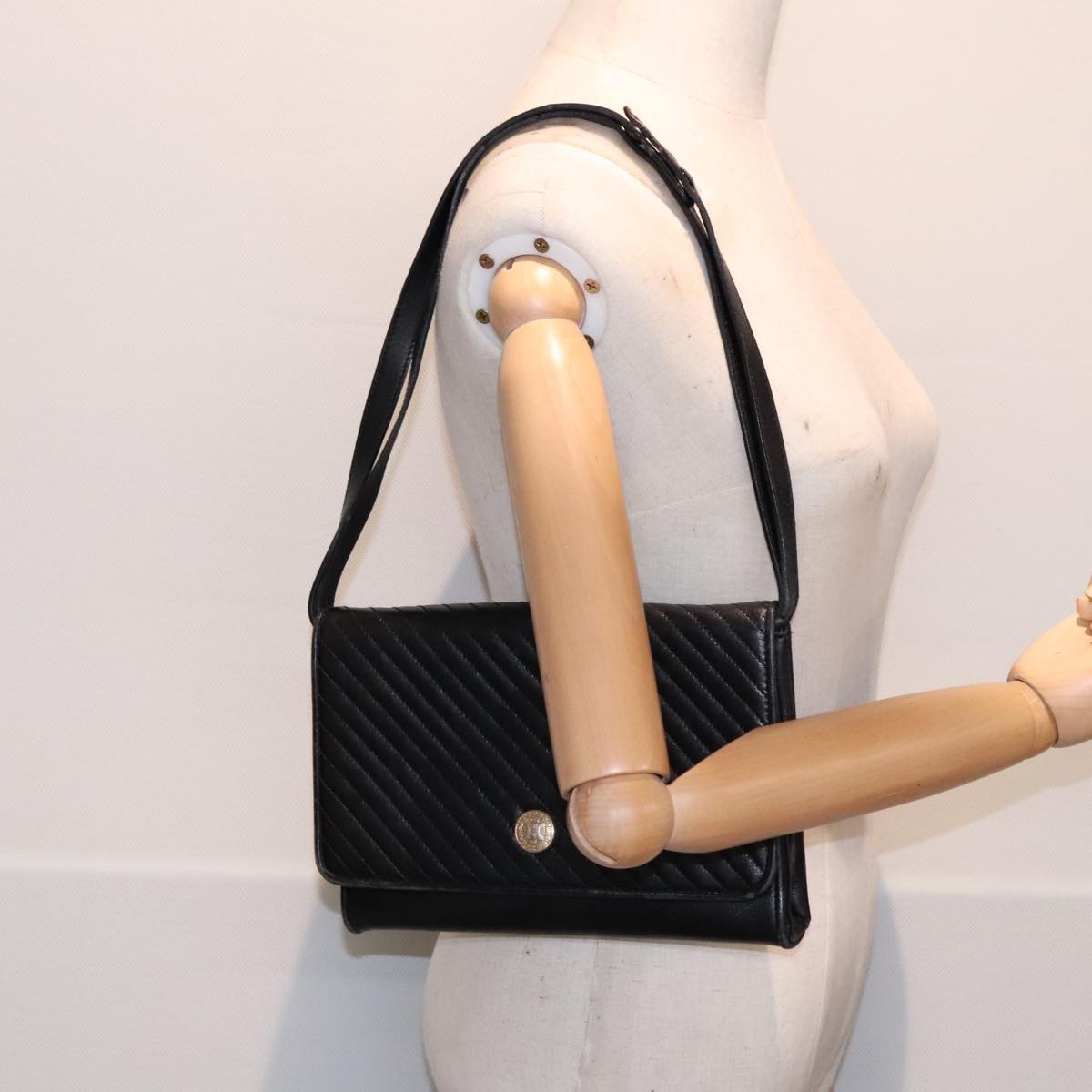 Celine Vintage Flap Shoulder Bag Leather, BLACK, LEATHER, Shoulder bag