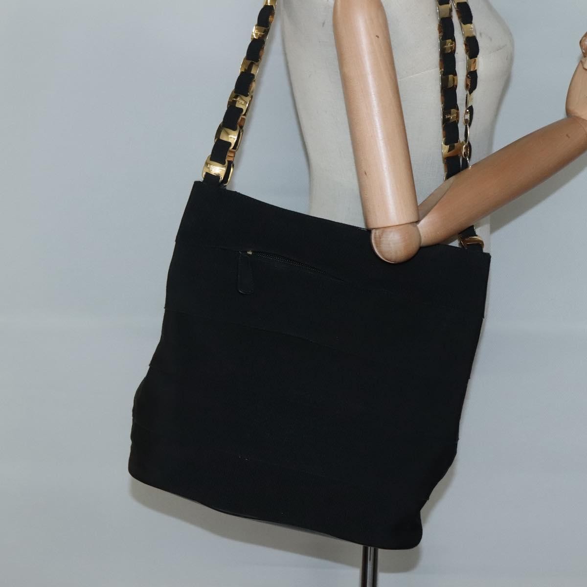 Salvatore Ferragamo Vala Shoulder Bag Canvas, BLACK, CANVAS, Shoulder bag