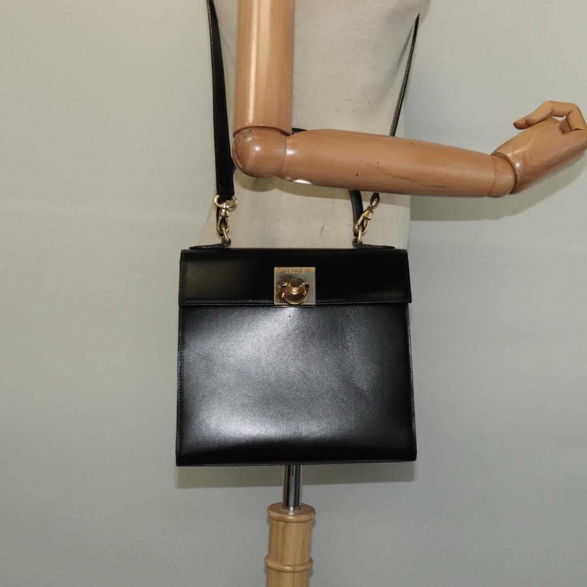 Celine Vintage Logo Top Handle Bag Leather, BLACK, LEATHER, Handbag