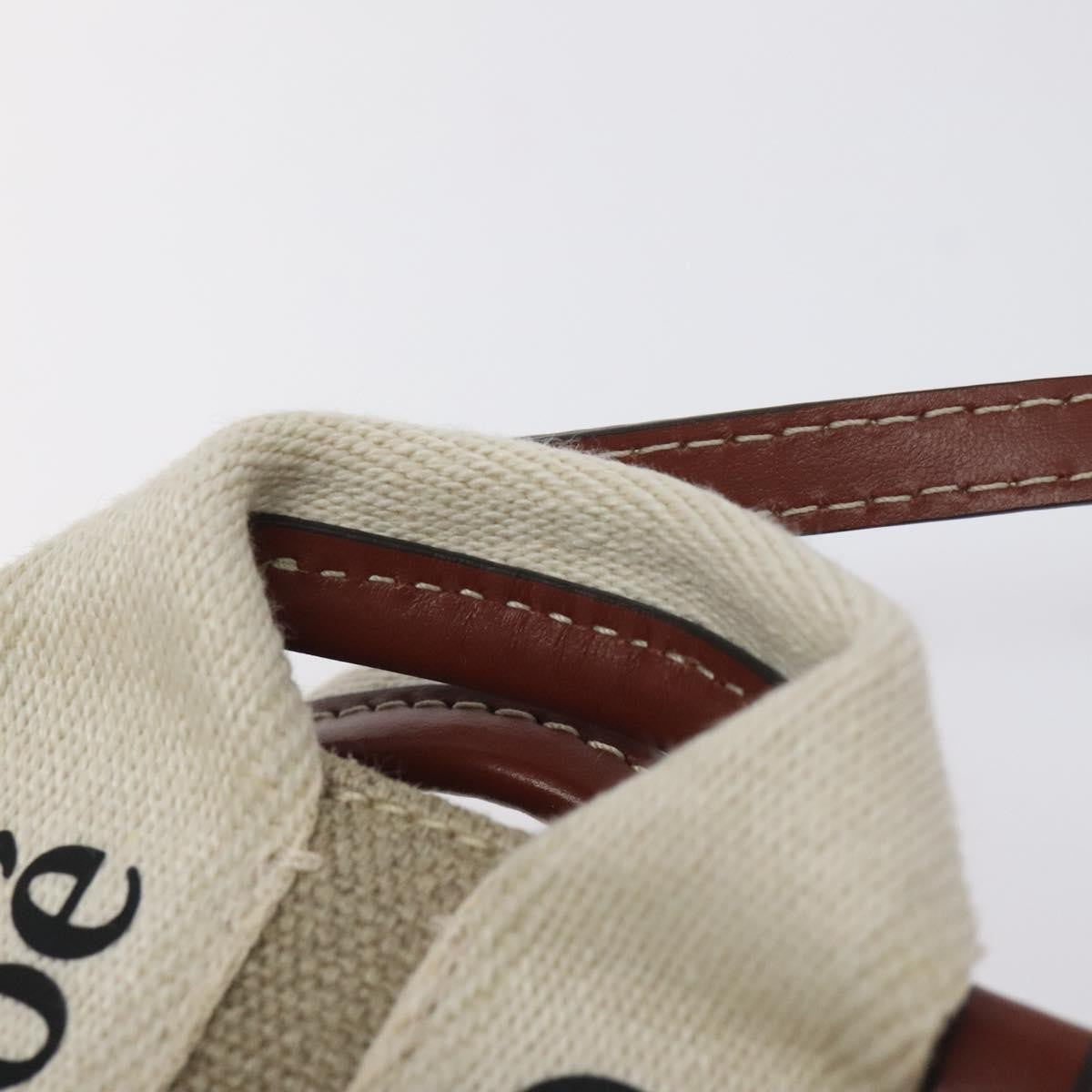 Chloe Woody Tote Canvas with Leather, BEIGE, CANVAS, Tote bag