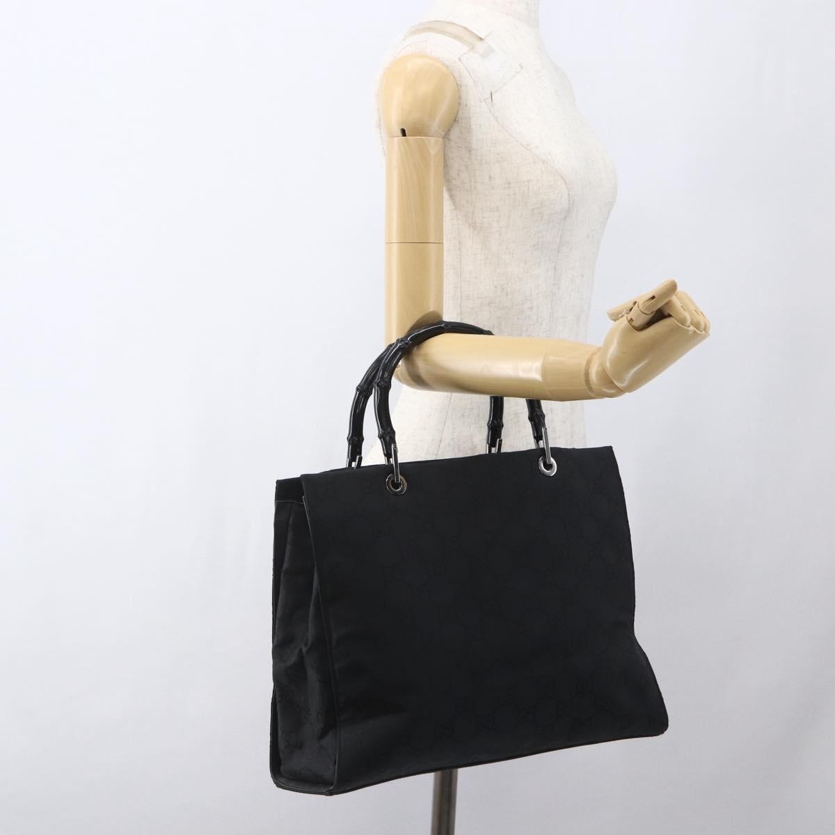 Gucci Vintage Bamboo Handle Tote GG Nylon, Black, Nylon, Tote Bag