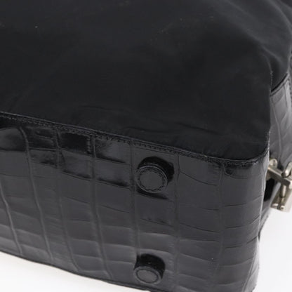 Prada Vintage Shoulder Bag Nylon and Leather, BLACK, NYLON, Shoulder bag