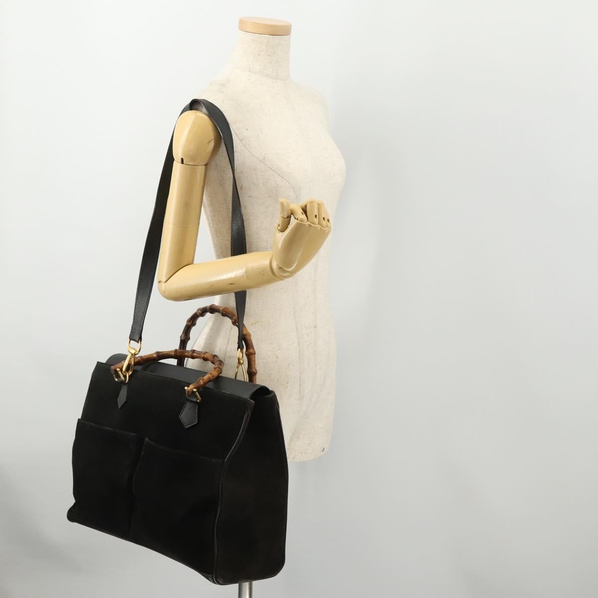 Gucci Vintage Diana Bamboo Top Handle Tote Ostrich, Black, Suede, Tote Bag
