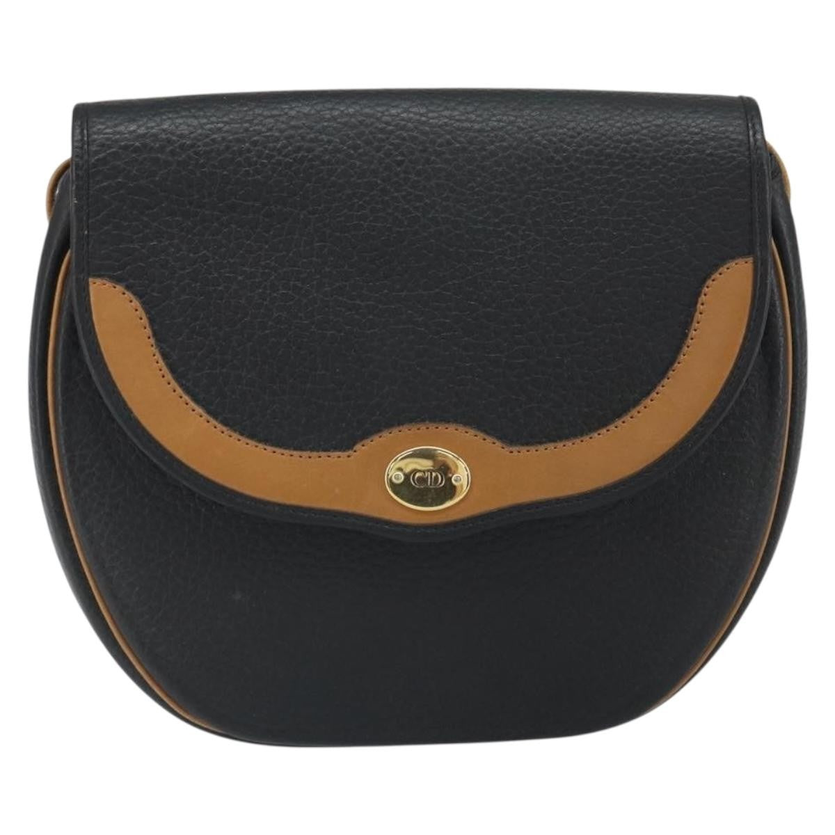 Christian Dior Vintage CD Flap Shoulder Bag Leather, BLACK, LEATHER, Shoulder bag