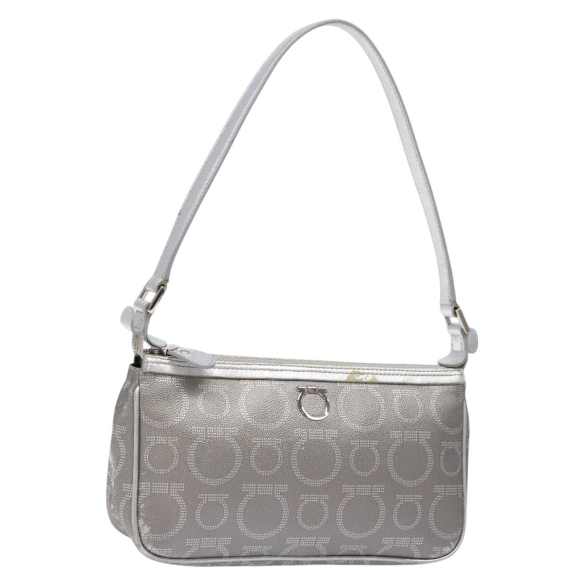 Salvatore Ferragamo Gancini Shoulder Bag Leather, SILVER, LEATHER, Shoulder bag