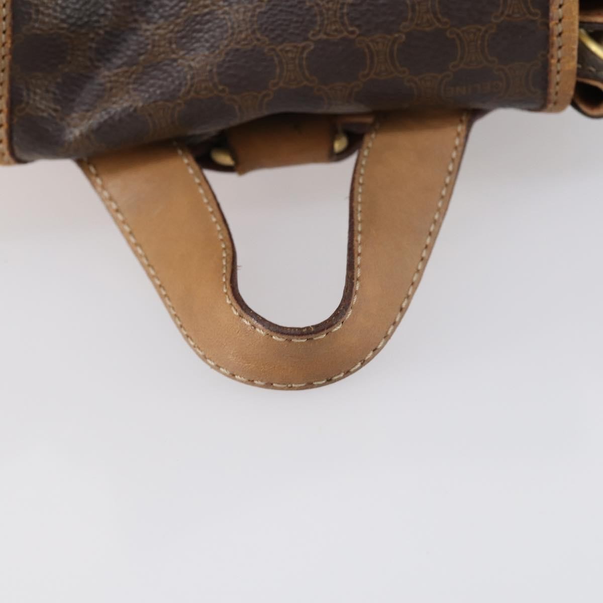 Celine Vintage Drawstring Flap Backpack Macadam Coated Canvas, BROWN, CANVAS, Backpack