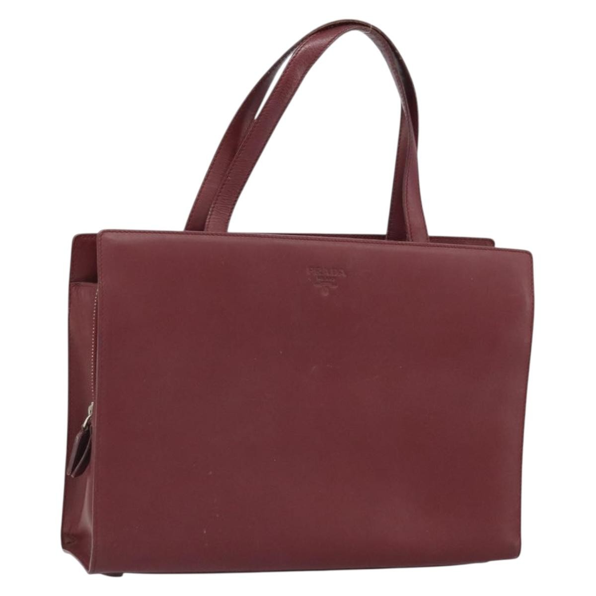 Prada Vintage Handbag Leather, BURGUNDY, LEATHER, Handbag