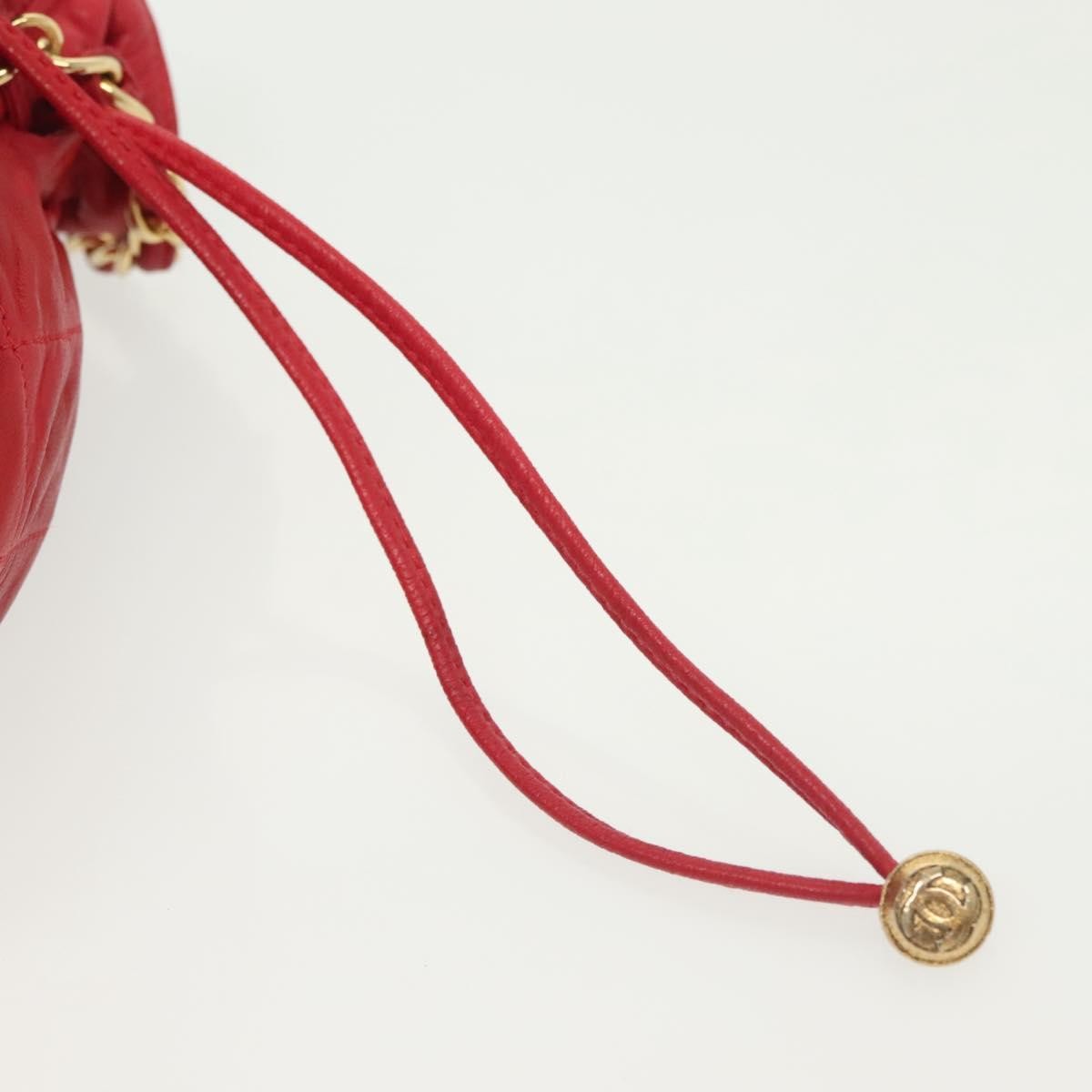 Chanel Drawstring Bucket Bag Lambskin, RED, LEATHER, Crossbody bag