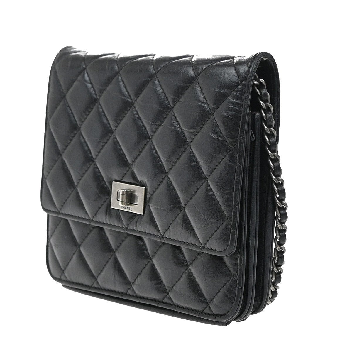 Chanel So Black Reissue 2.55 Wallet on Chain Quilted Aged Calfskin, BLACK, LEATHER, Shoulder bag