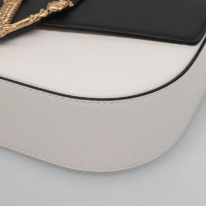 Versace Virtus Flap Messenger Bag Leather, WHITE, LEATHER, Crossbody bag