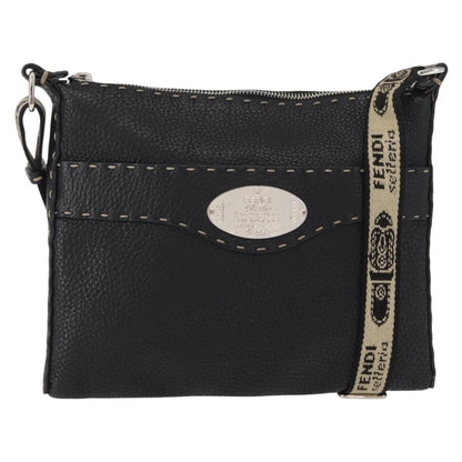 Fendi Vintage Selleria Zip Messenger Bag Leather, BLACK, LEATHER, Shoulder bag