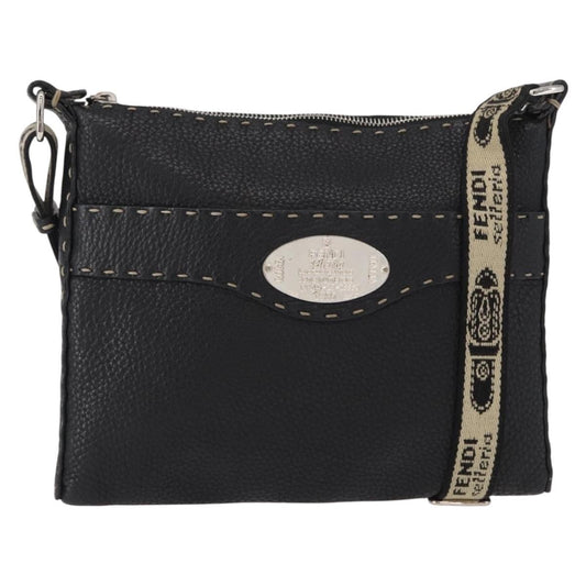 Fendi Vintage Selleria Zip Messenger Bag Leather, BLACK, LEATHER, Shoulder bag