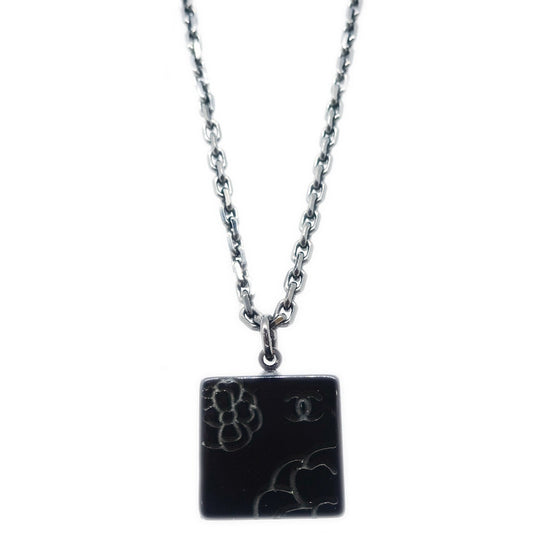 Chanel Square CC Pendant Resin, Black, Plastic, Necklace