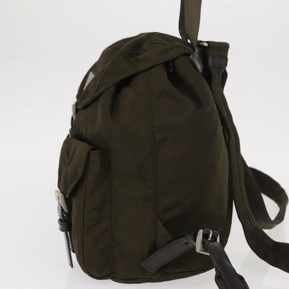 Prada Vela Double Front Pocket Backpack Tessuto with Saffiano Leather, KHAKI, NYLON, Backpack
