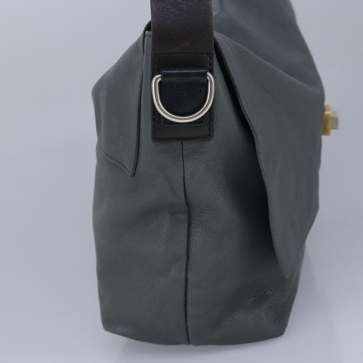 Celine Flap Shoulder Bag Leather, GRAY, LEATHER, Shoulder bag