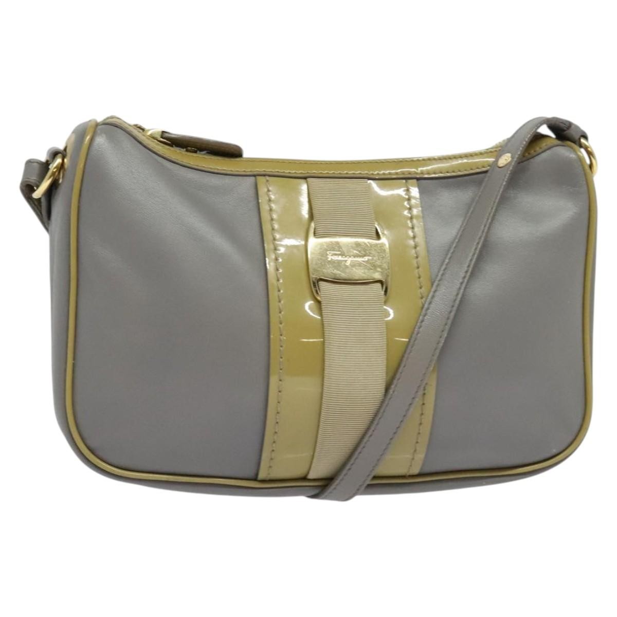 Salvatore Ferragamo Vala Shoulder Bag Leather, GRAY, LEATHER, Shoulder bag