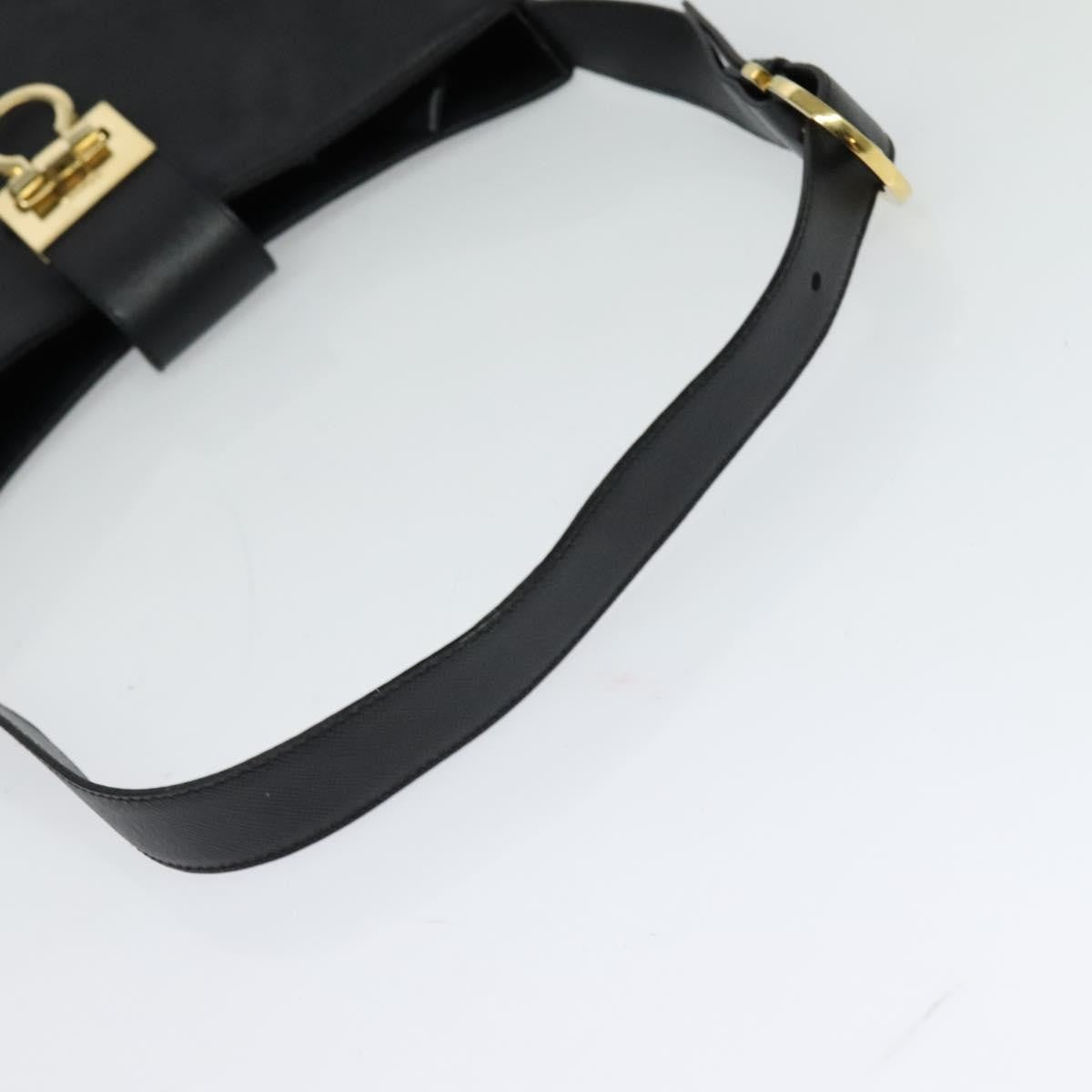 Salvatore Ferragamo Gancio Flap Hobo Leather, BLACK, LEATHER, Shoulder bag