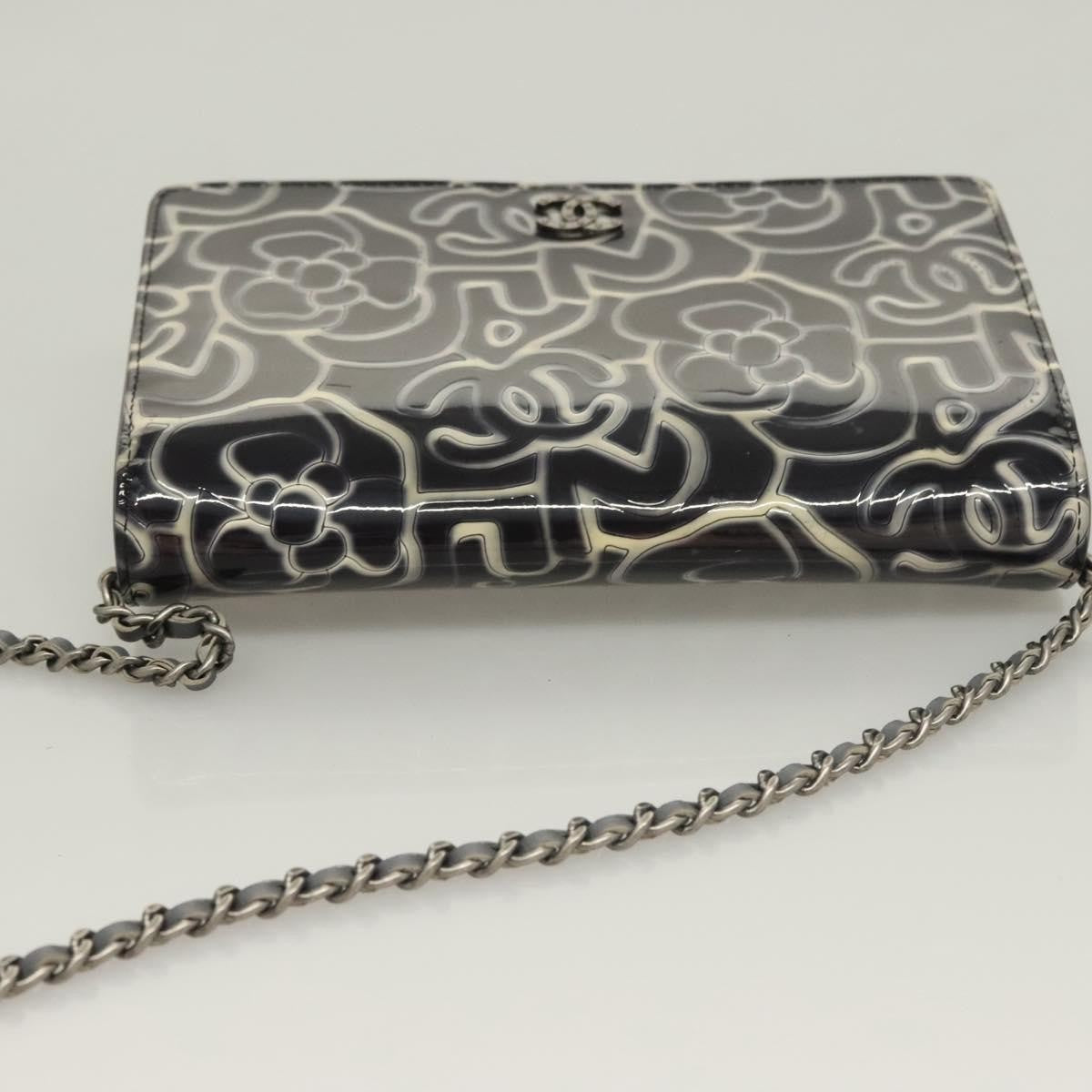 Chanel Wallet on Chain Camellia Patent, GRAY, PATENT_LEATHER, Shoulder bag