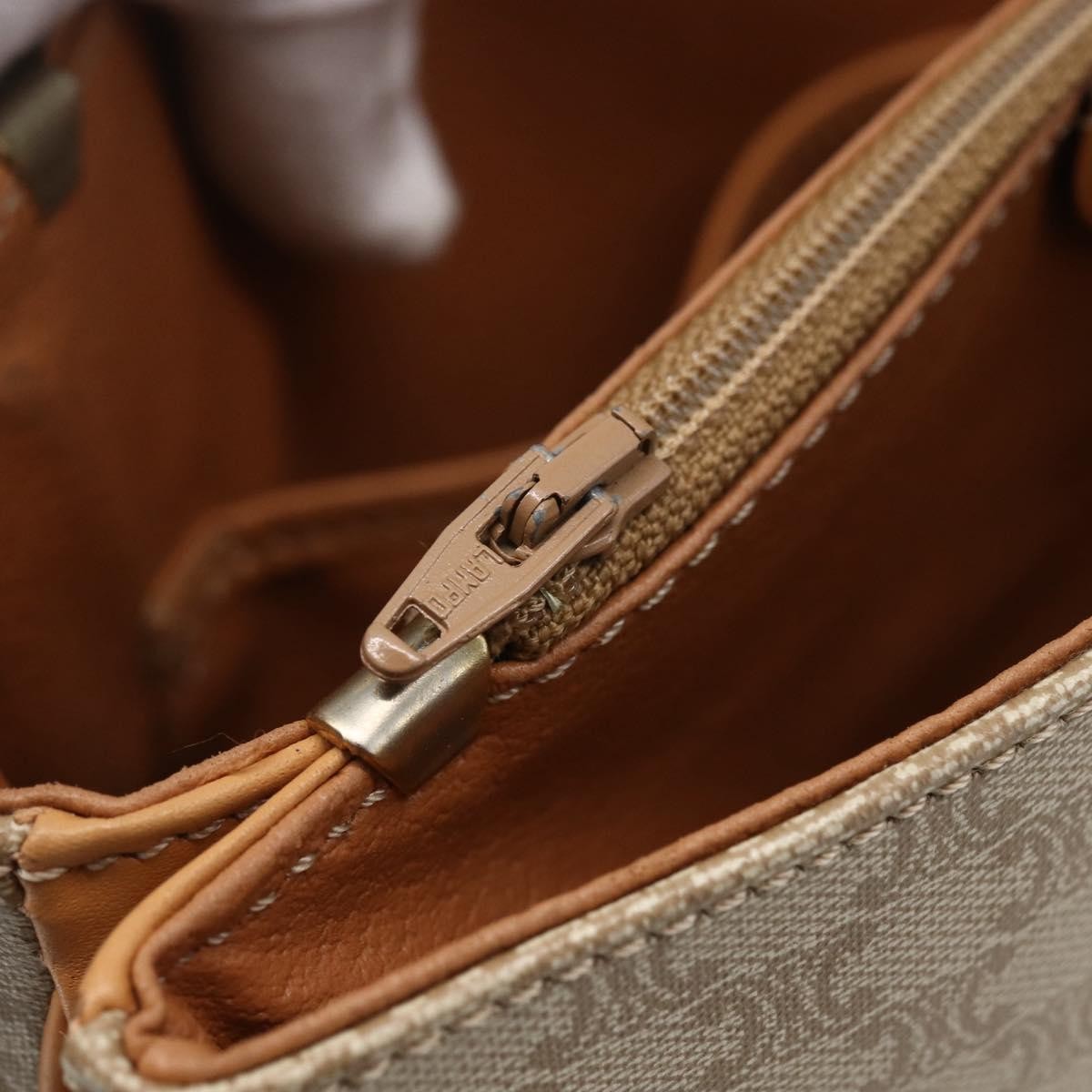 Celine Vintage Macadam Shoulder Bag Canvas and Leather, BEIGE, CANVAS, Shoulder bag