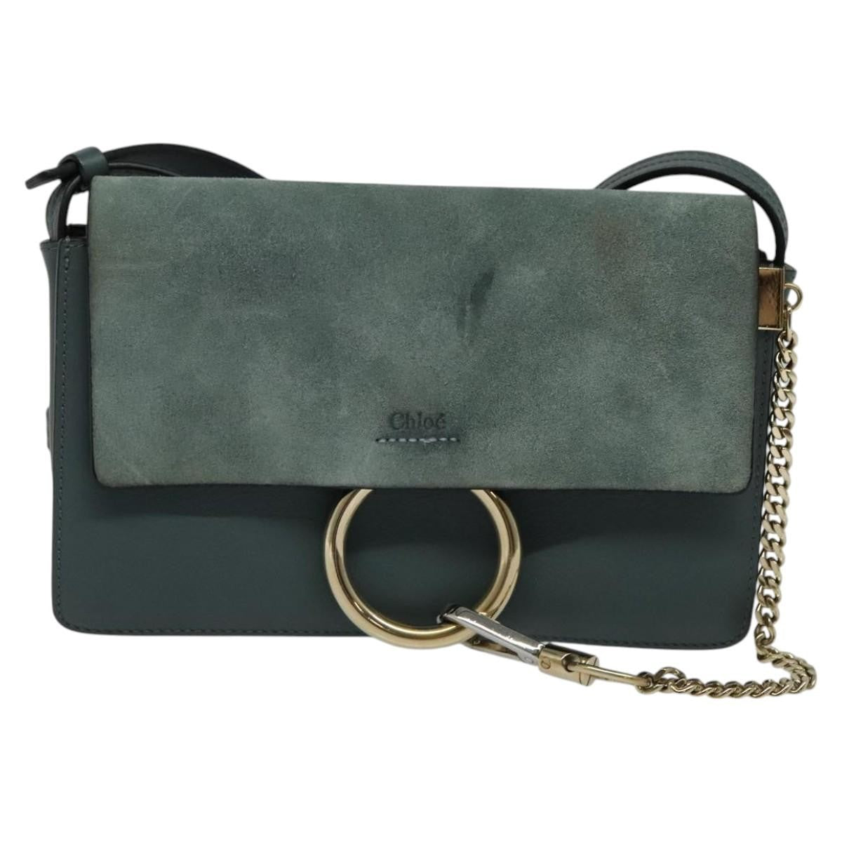 Chloe Faye Shoulder Bag Leather and Suede, BLUE, SUEDE, Shoulder bag